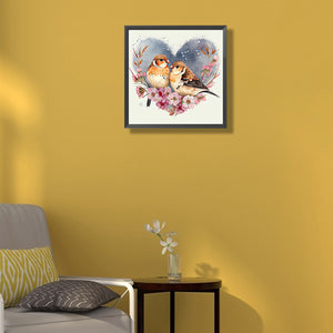 Two Sparrows In A Heart 30*30CM(Canvas) Full Round Drill Diamond Painting