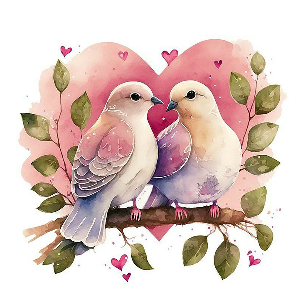 Two Doves In A Heart 30*30CM(Canvas) Full Round Drill Diamond Painting