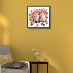 Two Doves In A Heart 30*30CM(Canvas) Full Round Drill Diamond Painting