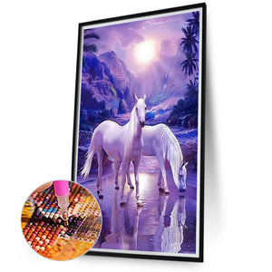 White Horse At Sunset 40*70CM(Canvas) Full Round Drill Diamond Painting