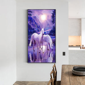 White Horse At Sunset 40*70CM(Canvas) Full Round Drill Diamond Painting