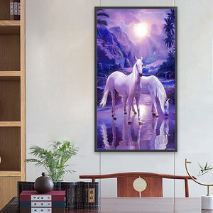 White Horse At Sunset 40*70CM(Canvas) Full Round Drill Diamond Painting