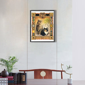 Two Retro Cats 30*40CM(Canvas) Full Round Drill Diamond Painting