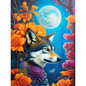 Wolf On A Cold Moonlit Night 30*40CM(Canvas) Full Round Drill Diamond Painting