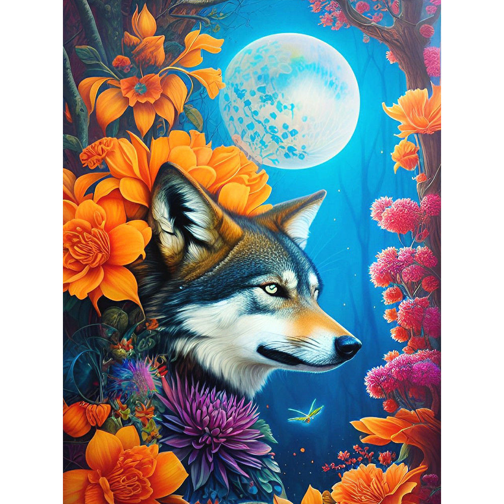 Wolf On A Cold Moonlit Night 30*40CM(Canvas) Full Round Drill Diamond Painting