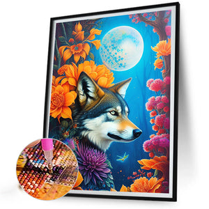Wolf On A Cold Moonlit Night 30*40CM(Canvas) Full Round Drill Diamond Painting