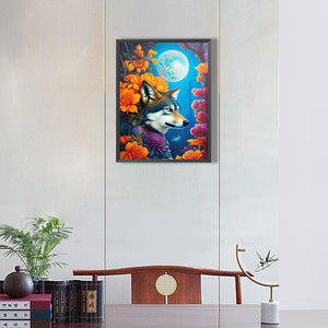 Wolf On A Cold Moonlit Night 30*40CM(Canvas) Full Round Drill Diamond Painting