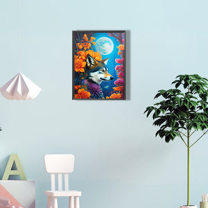 Wolf On A Cold Moonlit Night 30*40CM(Canvas) Full Round Drill Diamond Painting