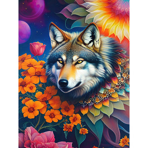 Wolf Among Flowers 30*40CM(Canvas) Full Round Drill Diamond Painting