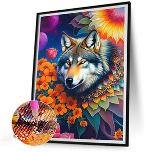 Wolf Among Flowers 30*40CM(Canvas) Full Round Drill Diamond Painting