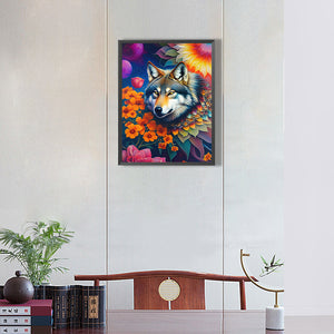 Wolf Among Flowers 30*40CM(Canvas) Full Round Drill Diamond Painting