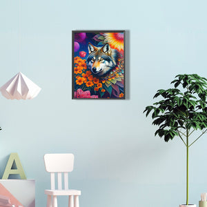 Wolf Among Flowers 30*40CM(Canvas) Full Round Drill Diamond Painting