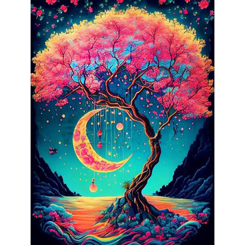 Tall Tree In The Starry Sky 30*40CM(Canvas) Full Round Drill Diamond Painting