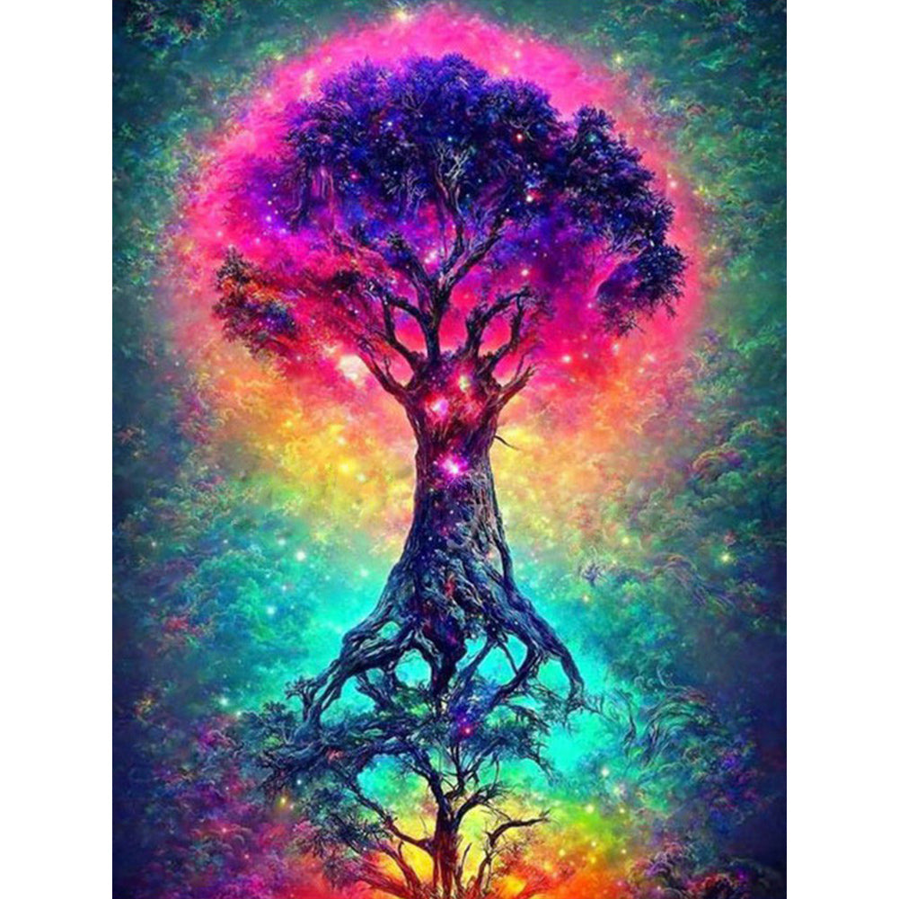 Tall Tree In The Starry Sky 30*40CM(Canvas) Full Round Drill Diamond Painting