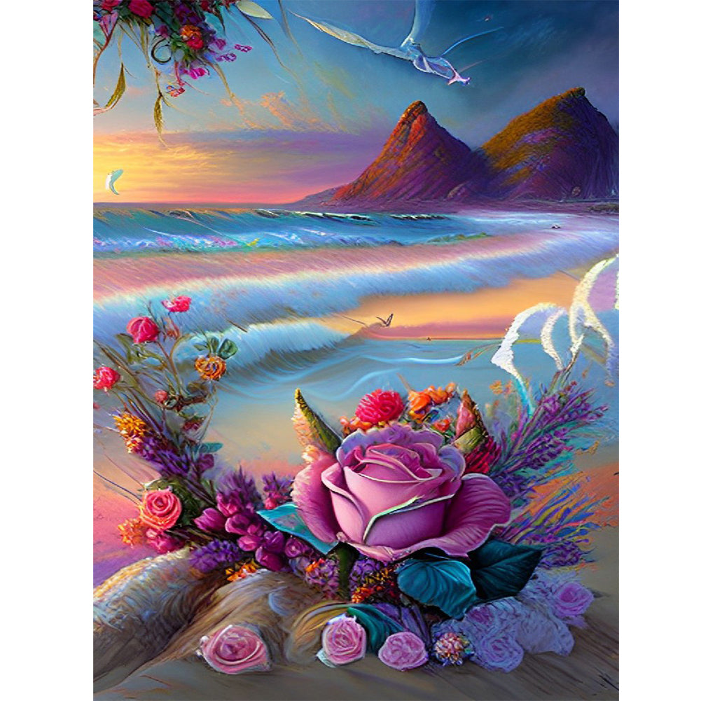 Beautiful Beach Roses 30*40CM(Canvas) Full Round Drill Diamond Painting