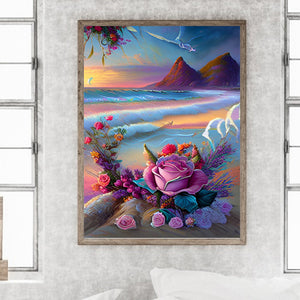 Beautiful Beach Roses 30*40CM(Canvas) Full Round Drill Diamond Painting
