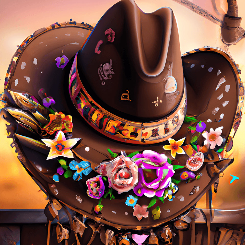 Cowboy Hat 30*30CM(Canvas) Full Round Drill Diamond Painting