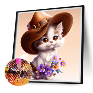 Cat With Cowboy Hat 30*30CM(Canvas) Full Round Drill Diamond Painting