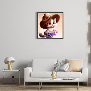 Cat With Cowboy Hat 30*30CM(Canvas) Full Round Drill Diamond Painting