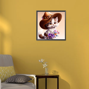 Cat With Cowboy Hat 30*30CM(Canvas) Full Round Drill Diamond Painting