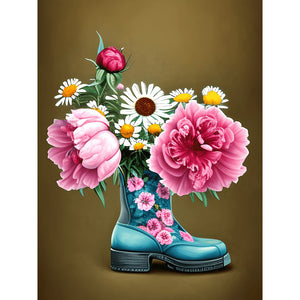 Wildflowers In Leather Shoes 30*40CM(Canvas) Full Round Drill Diamond Painting