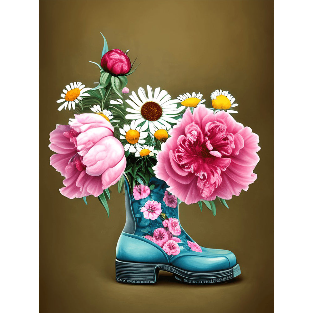 Wildflowers In Leather Shoes 30*40CM(Canvas) Full Round Drill Diamond Painting
