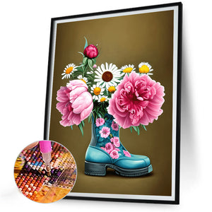 Wildflowers In Leather Shoes 30*40CM(Canvas) Full Round Drill Diamond Painting