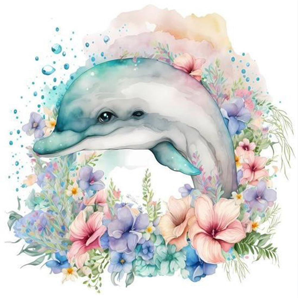 Aloof Dolphin In A Sea Of ??Flowers 30*30CM(Canvas) Full Round Drill Diamond Painting