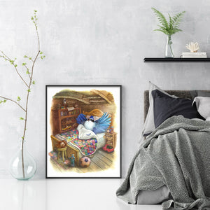 Huancan - Bird: White-Browed Blue Flycatcher - 40*50CM 14CT 2 Stamped Cross Stitch