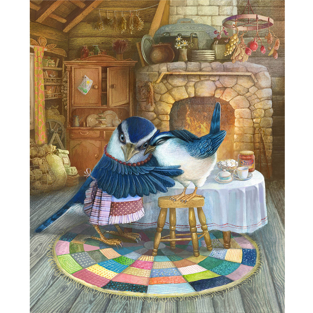 Huancan - Bird: White-Browed Blue Flycatcher - 40*50CM 14CT 2 Stamped Cross Stitch
