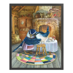 Huancan - Bird: White-Browed Blue Flycatcher - 40*50CM 14CT 2 Stamped Cross Stitch