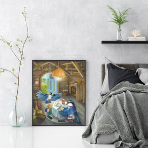Huancan - Bird: White-Browed Blue Flycatcher - 40*50CM 14CT 2 Stamped Cross Stitch