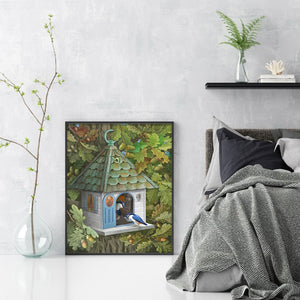 Huancan - Bird: White-Browed Blue Flycatcher - 40*50CM 14CT 2 Stamped Cross Stitch