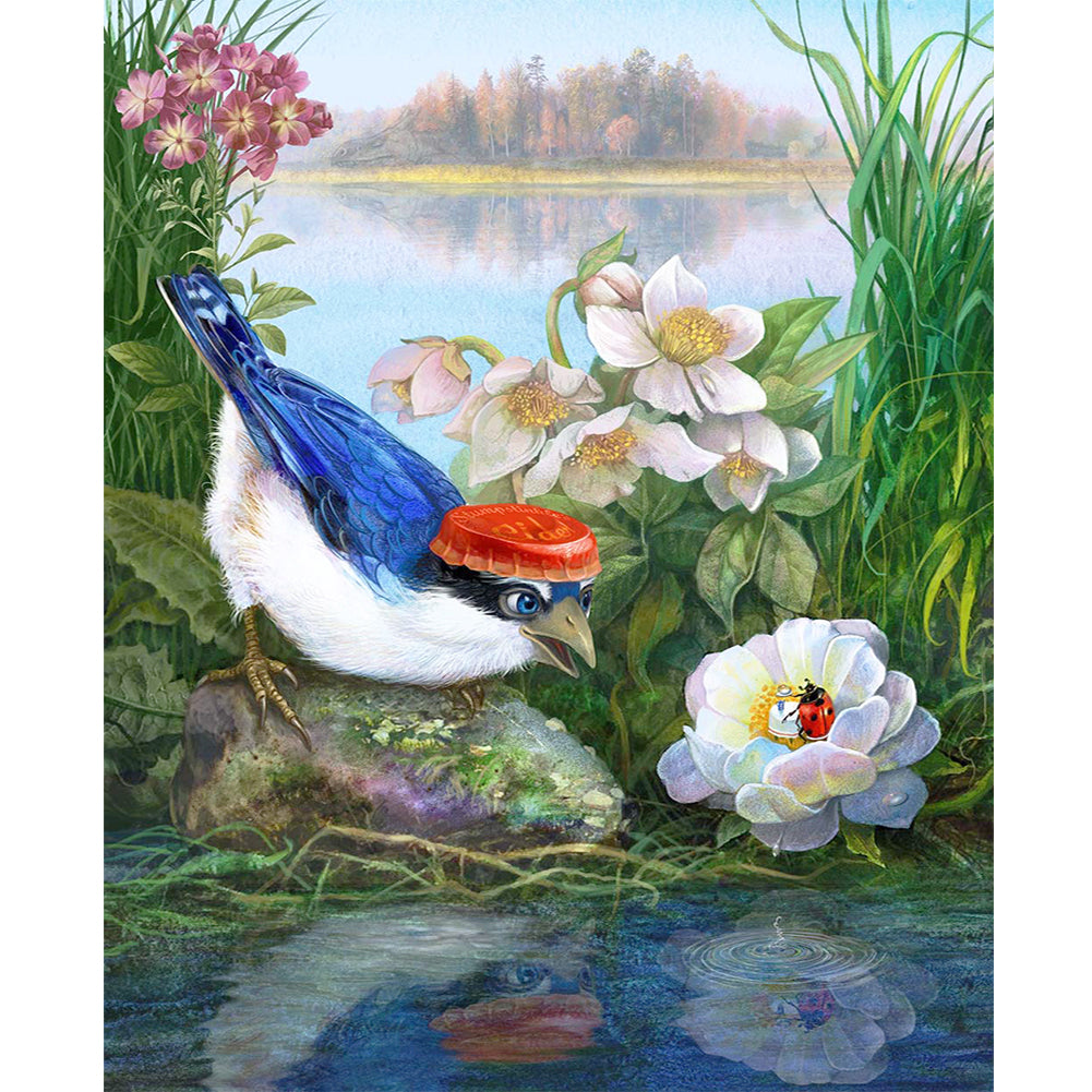 Huancan - Bird: White-Browed Blue Flycatcher - 40*50CM 14CT 2 Stamped Cross Stitch