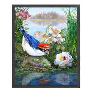 Huancan - Bird: White-Browed Blue Flycatcher - 40*50CM 14CT 2 Stamped Cross Stitch