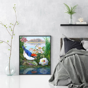 Huancan - Bird: White-Browed Blue Flycatcher - 40*50CM 14CT 2 Stamped Cross Stitch
