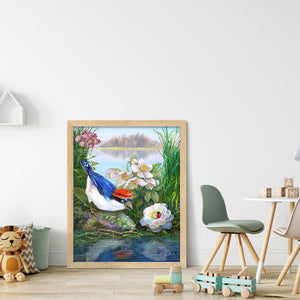 Huancan - Bird: White-Browed Blue Flycatcher - 40*50CM 14CT 2 Stamped Cross Stitch