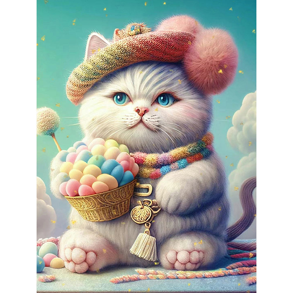 Chubby Candy Cat 30*40CM(Canvas) Full Round Drill Diamond Painting
