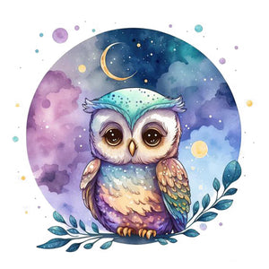 Yishu - Cute Blue Watercolor Owl - 45*45CM 11CT 3 Stamped Cross Stitch
