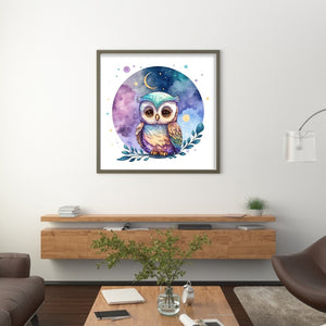 Yishu - Cute Blue Watercolor Owl - 45*45CM 11CT 3 Stamped Cross Stitch