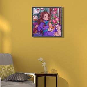 Cartoon Girl And Dog 40*40CM(Canvas) Full Round Drill Diamond Painting