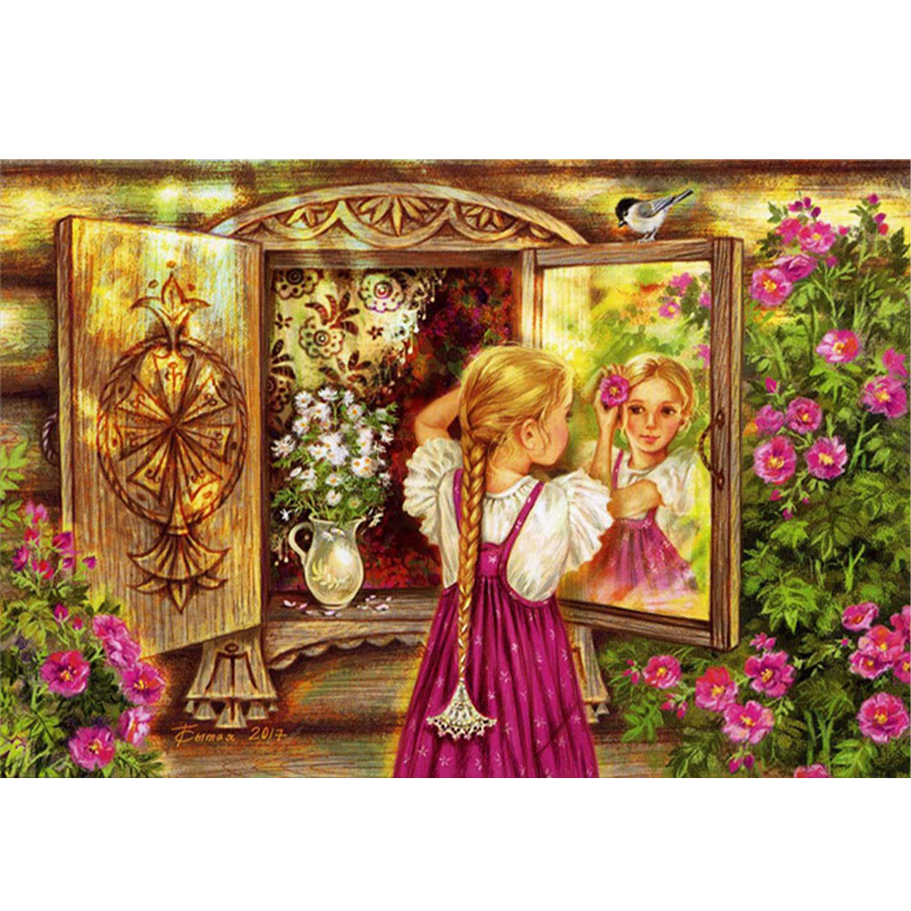 Yishu - Retro Oil Painting Of A Little Girl - 50*70CM 11CT 3 Stamped Cross Stitch