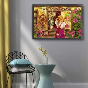 Yishu - Retro Oil Painting Of A Little Girl - 50*70CM 11CT 3 Stamped Cross Stitch