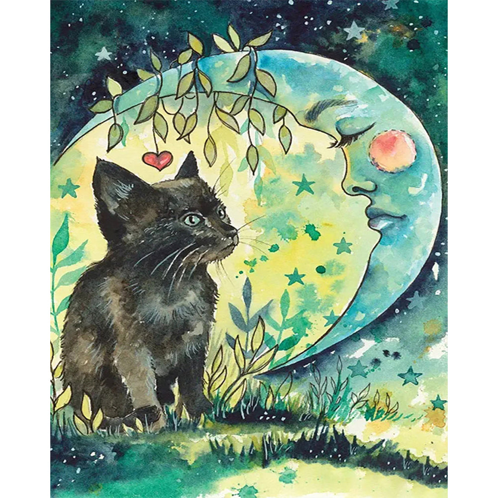 Cat Looking At The Moon 30*40CM(Canvas) Full Round Drill Diamond Painting