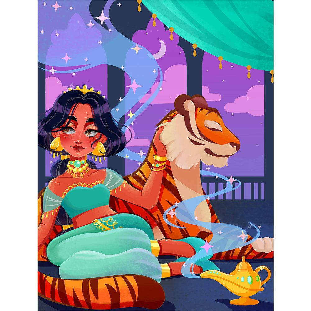 Huancan - Disney Princess Jasmine And The Tiger - 50*65CM 11CT 3 Stamped Cross Stitch
