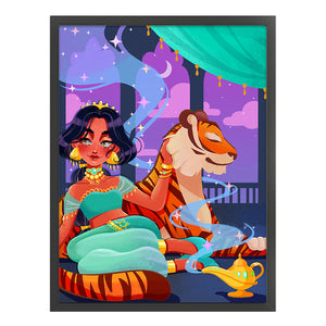 Huancan - Disney Princess Jasmine And The Tiger - 50*65CM 11CT 3 Stamped Cross Stitch