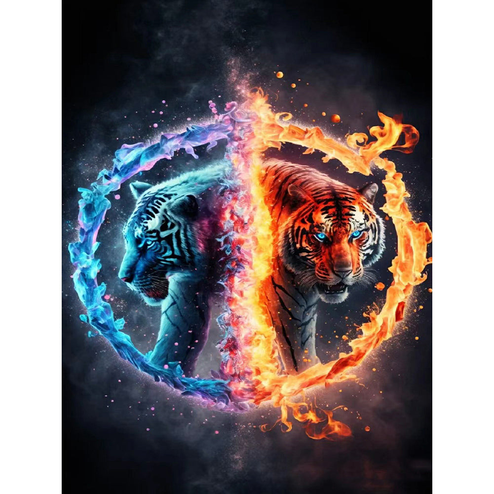 Tigers Walking In Yin And Yang 30*40CM(Canvas) Full Round Drill Diamond Painting