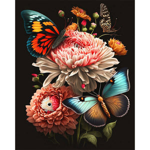Butterfly And Flowers 30*40CM(Canvas) Full Round Drill Diamond Painting