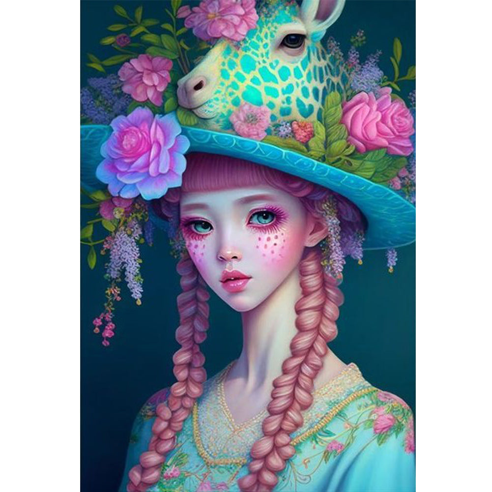 Yishu - Girl And Flowers - 40*60CM 11CT 3 Stamped Cross Stitch