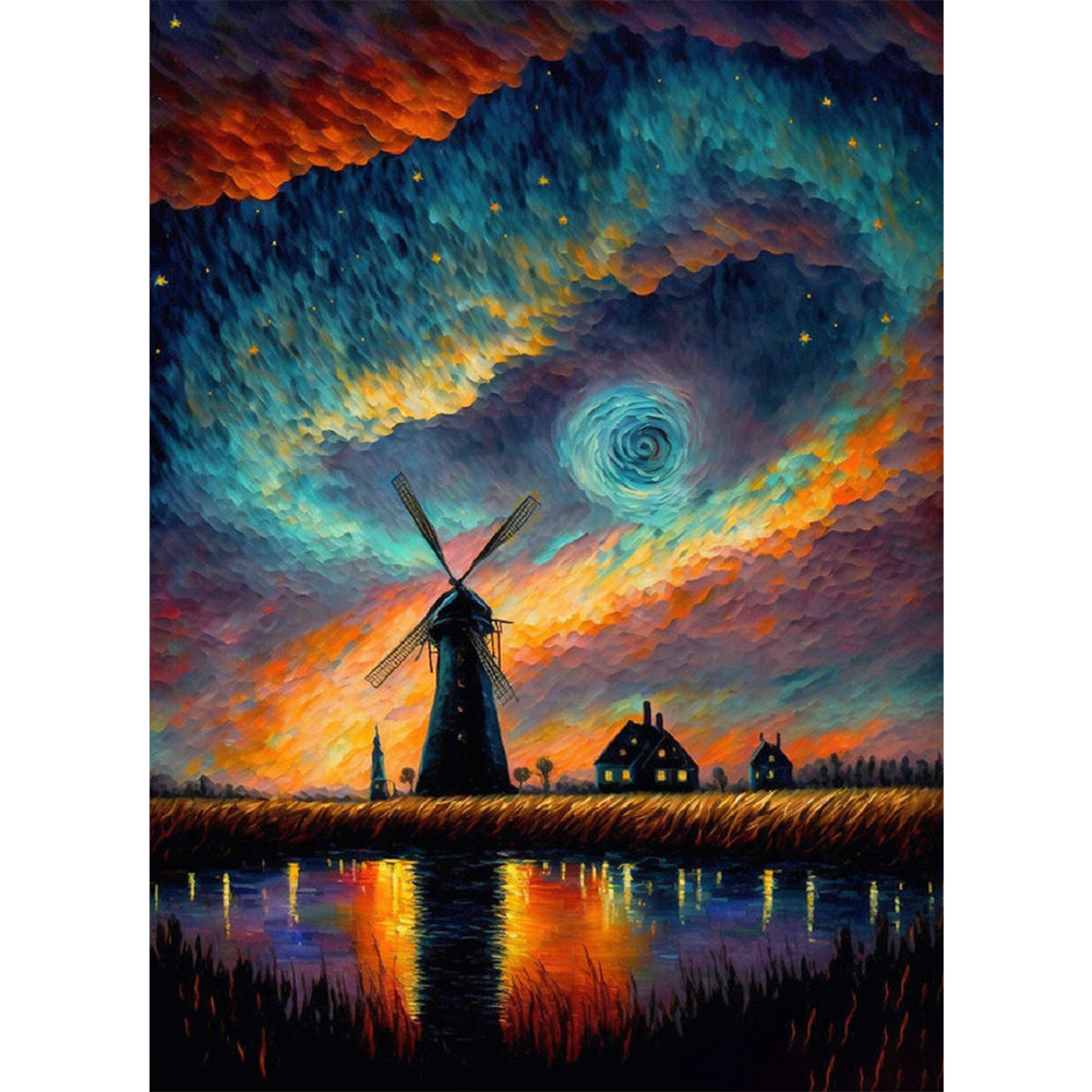 Yishu - Dreamlike Colorful Sky And Windmill - 50*65CM 11CT 3 Stamped Cross Stitch